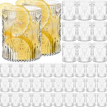 Imagem de Qinyoung Copos de vinho vintage de plástico 241 g sem haste retrô em relevo copos reutilizáveis à prova de estilhaçamento para chá de bebê, recepção de casamento, festa de grande evento (transparente