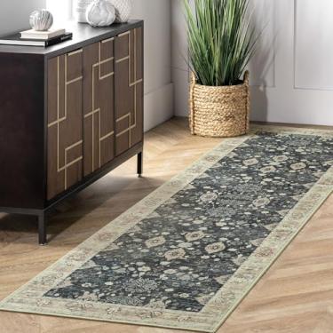 Imagem de Przemy Tapete de corredor para quarto, tapetes laváveis e antiderrapantes de 6 m, pequeno tapete floral para entrada, corredor, cabeceira, sala de estar, preto e bege