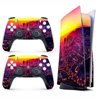 Imagem de HK Studio City Art Decal Sticker Skin Specific Cover for Both PS5 Disc Edition and Digital Edition - Waterproof, No Bubble, Including 2 Controller Skins and Console Skin