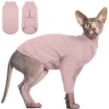 Imagem de DENTRUN Sphynx Camisola para gatos sem pelos, pulôver, gatos, respirável, camisola com gola rolê, adorável roupa de gato, colete de pijama, macacão