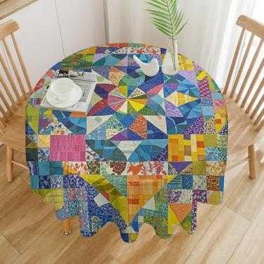 Imagem de HJUQNGF Toalha de mesa redonda lavável toalha de mesa com estampa de patchwork, capa de mesa decorativa para casa de fazenda, impermeável, resistente, lavável para cozinha, jantar, festa, decoração