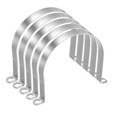 Imagem de HARFINGTON 5 braçadeiras de conduíte de 140 mm de 140 mm, braçadeira de tubo M140 U, correia rígida de aço inoxidável, suporte em forma de U com dois furos para cabo de fio de mangueira de tubo