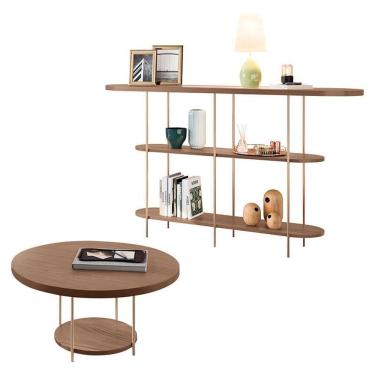 Imagem de Aparador e Mesa de Centro Infinity Sky Retangular Vidro MDF 135cm Marrom Estilo Moderno