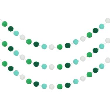Imagem de PATIKIL 3 peças de guirlanda de pompom, decoração de 1,8 m com 20 bolas para Halloween, Dia das Bruxas, Natal, casamento, festa de aniversário, verde, branco, verde claro, verde escuro