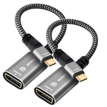 Imagem de Pacote com 2 adaptadores USB C para DisplayPort 4K, tipo C macho (fonte) para DP fêmea (tela), conector de cabo trançado 4K a 60Hz, compatível com Thunderbolt 3/4, para iPhone16 Series, MacBook Pro