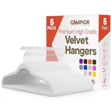 Imagem de Campior Cabides de veludo – Conjunto de cabides resistentes para organizar ternos, vestidos, casacos e roupas, comporta até 4,5 kg, com gancho giratório de 360 graus e entalhes de ombro