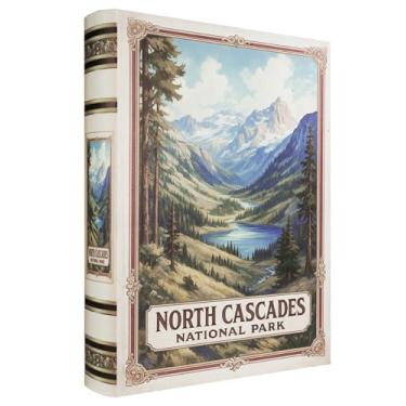 Imagem de XIAOAIKA Caixa decorativa de madeira – Caixas de livros falsas vintage com design de parque nacional, armazenamento secreto com fecho magnético, capa de couro, perfeita para estante de livros de