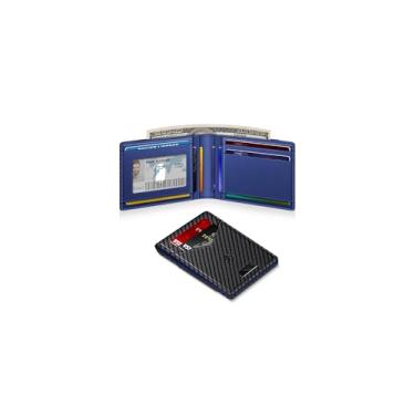 Imagem de SEMORID Carteira masculina fina de couro para 9 a 13 cartões, carteira fina com bloqueio de RFID com janela para identidade e compartimento para dinheiro elástico, carteira pequena minimalista