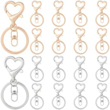 Imagem de SOFPLATE 1 caixa, 20 peças, 2 cores, clipe de lagosta, chaveiro, fecho de pressão giratório, metal, prata, ouro, em forma de coração, correntes de extensão de liga metálica, kits de clipes de gatilho