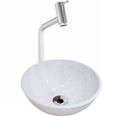 Imagem de Kit Cuba de Apoio Redonda C01 R30W Banheiro Lavabo com Torneira Válvul