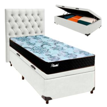 Imagem de Conjunto Cama Box Bau Branco Solteiro + Colchão Molas Ensacadas Life G