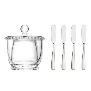 Imagem de Manteigueira Francesa de Vidro com Tampa 11cm + Kit 4 Espátulas – Wolff Linha Pearl