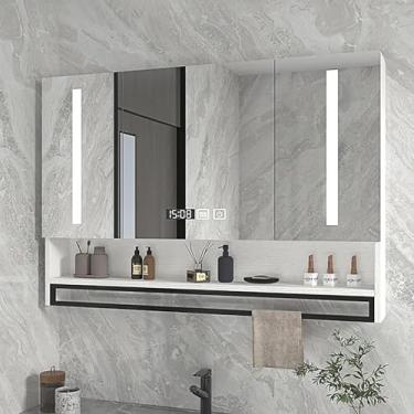Imagem de Espelho Led De Banheiro Com Armazenamento, Armário De Espelho De Banheiro, Armário De Remédios Com Espelho Hd, Armário De Remédios Com Desembaçador, E, White, 100x13x80cm(36x5x31in)