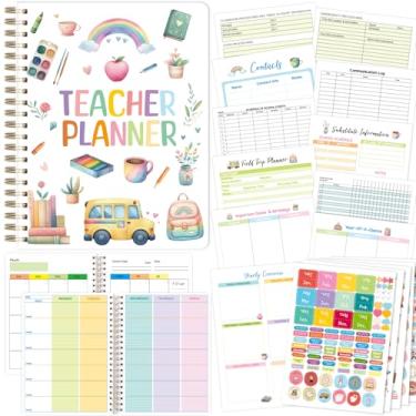 Imagem de Agenda de professores sem data 21 x 28 cm, agenda semanal, mensal, escolar, para professores, sala de aula, com 11 folhas, adesivos pastel