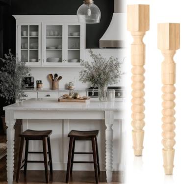 Imagem de DoubleFill 2 peças de pernas de ilha de cozinha inacabadas, pernas de mesa de madeira maciça, substituição de madeira de borracha, coluna de armário de painel elevado, 89,9 cm A x 9,4 cm L x 9,4 cm P