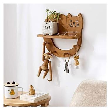 Imagem de Prateleira flutuante montada na parede com ganchos para roupas, prateleira de parede de madeira para armazenamento de parede, prateleira de exibição de madeira para sala de estar, entrada, banheiro