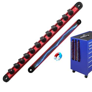 Imagem de Trilho organizador de soquete magnético de 1/5.1 cm, trilho de soquete de liga de alumínio, suporte de soquetes resistentes com 12 clipes, bandeja de ferramentas com clipe giratório de 360°