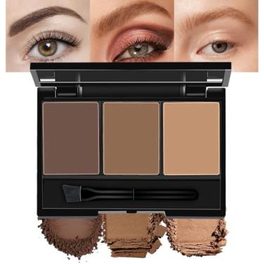 Imagem de Kit de pó para sobrancelhas – Enchimento de sobrancelha de 3 cores de longa duração para sobrancelhas naturais completas e definidas, paleta de contorno com pincel de ponta dupla, sombra para cejas