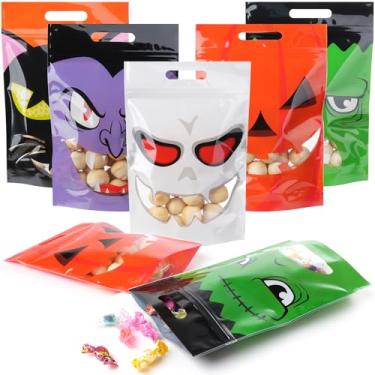 Imagem de 60 unidades de sacolas de presente de plástico para Halloween, bolsa de presente de outono infantil com alças de doces ou travessuras, bolsa de abóbora para Halloween, outono, aniversário