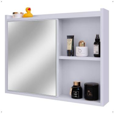 Imagem de Espelheira Luxo Armarinho Banheiro Pequeno Espelho Porta Escova de Dente Prateleira Organizadora