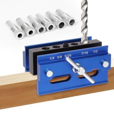 Imagem de Kosmi Kit de gabarito de cavilha autocentralizante, bloco de gabarito de guia de perfuração para furos retos com buchas de broca de 6 peças, material de alumínio de aviação de alta qualidade