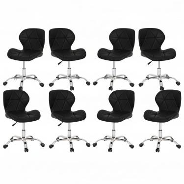 Imagem de Conjunto 8 Cadeiras Office Eiffel Slim Giratória Ajustável Preta
