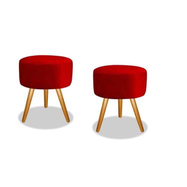 Imagem de Kit 02 Puffs Redondo Luxo Suede Pés Palito Decorativo Bela