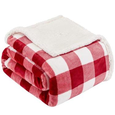 Imagem de Cobertor Touchat Sherpa vermelho e branco Buffalo Plaid Christmas