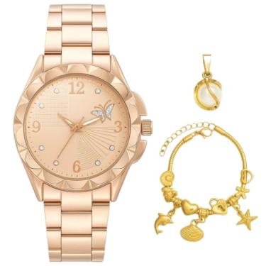 Imagem de Relogio Rose Aco Banhado Feminino + Colar Pulseira + Caixa casual ajustavel inoxidavel