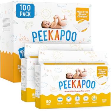 Imagem de Peekapoo - Forro descartável para trocador (pacote com 100) super macio, ultra absorvente e à prova d'água – Cobre qualquer superfície para trocas de fraldas de bebê sem bagunça