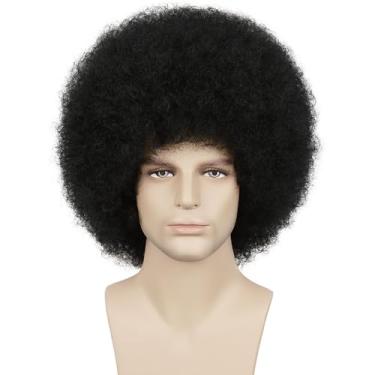 Imagem de Guree Hair Perucas afro pretas dos anos 70 para homens e mulheres sem cola para usar e usar para discoteca, Halloween, festa à fantasia, uso diário (1B)