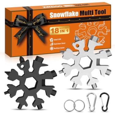 Imagem de Multiferramenta de flocos de neve 18 em 1, 2 unidades/pacote, presentes para homens, abridor de garrafa, mini kit de ferramentas de bolso para acampamento ao ar livre, preto e prata