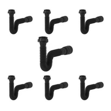 Imagem de Kit Sifão Extensível Sanfonado Flexível com 7 unidades PVC Preto Até 7