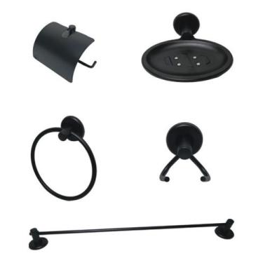 Imagem de Kit Acessórios Para Banheiro Lavabo Preto Fosco - Alcântara Metais