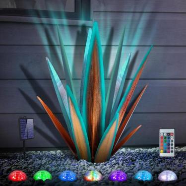 Imagem de Escultura KODIBO Grande Agave de Metal Rústico com Luz Solar