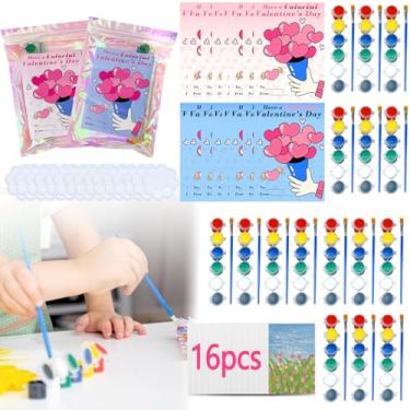 Imagem de 16 cartões de presente de dia dos namorados para crianças, aula de intercâmbio de namorados, presentes para sala de aula, lembrancinhas de festa escolar, kit de tinta acrílica aquarela, conjunto de
