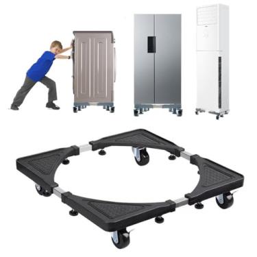 Imagem de Suporte Móvel Ajustável para Eletrodomésticos, Base com Rodízios e Trava, Estrutura em Metal, Ideal para Geladeira, Freezer e Máquina de Lavar