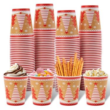 Imagem de Tamone Pacote com 100 xícaras de café descartáveis de 255 g, à prova de vazamento, copos de papel de árvore de Natal para café frio/quente, chocolate, cacau para escritório em casa