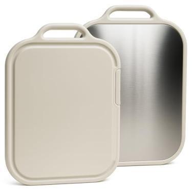 Imagem de Tabua De Corte Inox AntiBacteriana Premium - Uma Face Inox Outra Polietileno Resistente, Não Mancha Ideal para Carnes, Legumes e Cozinha Profissional, Higiênica e Facil de Limpar
