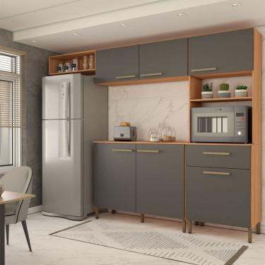 Imagem de Cozinha Compacta Manu 6 Portas 1 Gaveta Cinamomo/Grafite - Panorama Móveis