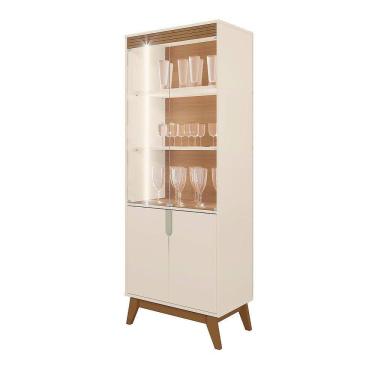 Imagem de Cristaleira Moderna Paraty 4 Portas Vidro 2 Estante Off White Com Amendoa