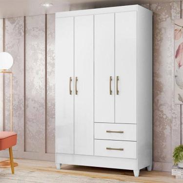 Imagem de Guarda Roupa Solteiro Ambiente Chile 4 Portas Branco Brilho - Moval