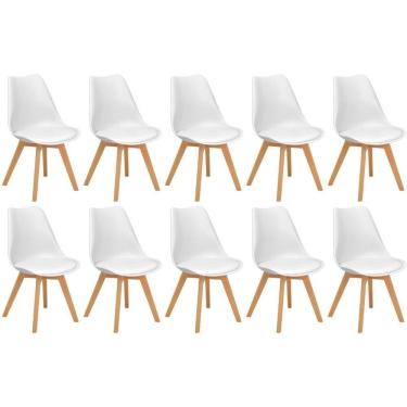 Imagem de Conjunto 10 Cadeiras De Jantar Eames Wood Leda Design Estofada - Branco