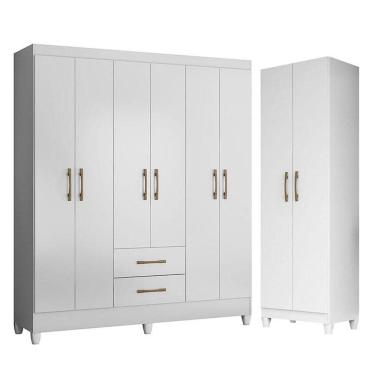 Imagem de Guarda Roupa Casal Panamá E Armário Multiuso New Iris Branco Brilho - Moval