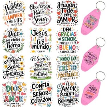 Imagem de 60 peças de papéis de transferência de chaveiro UV DTF - Decalques de vinil para chaves e etiquetas de bagagem, desenhos engraçados com revestimento resistente a arranhões, papéis de transferência