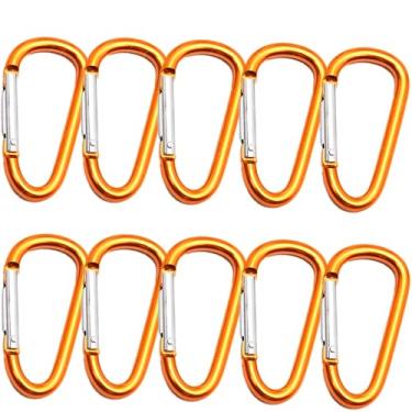 Imagem de 10 peças de mosquetão de metal em forma de D de liga de alumínio para acampamento para pesca ao ar livre, clipe com porta em espiral tem uma variedade de cores - ouro