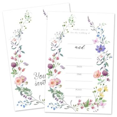 Imagem de ZARYFANCHY Convites de casamento florais para Sr. e Sra. Preencha convites de chá de panela em branco com envelopes, 25 convites de chá de casamento de flores silvestres, lembrancinhas de festa de