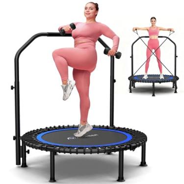 Imagem de ANCHEER Trampolim Rebounder De 40"/48" Para Adultos E Crianças, Mini Trampolim De Exercícios Interno Com Guidão Ajustável Em Formato De U, Cordas Elásticas De Alta Resistência, Equipamento De Treino