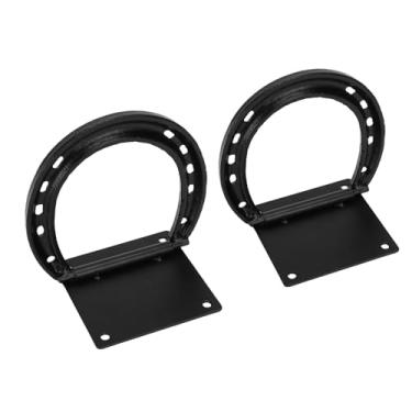 Imagem de ASHATA Anel de Gravata de Cavalo, 2 Anéis de Gravata Em Forma de Ferradura Com 8 Parafusos de Expansão, Preto de Aço Sólido Revestido para Trailer de Cerca de Celeiro Estável