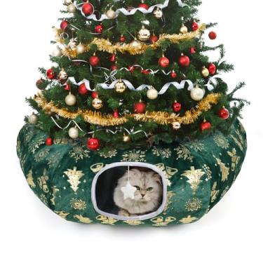 Imagem de Zuqqony Cama de túnel para gatos em ambientes internos, saias de árvore de Natal L, laváveis, quentes, macias, túnel de rosquinha para gatos, multifuncional, brinquedos interativos para felinos